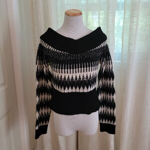 NUDE Black and White Sequin Off-Shoulder Sweater Size 2 (38) XS/S